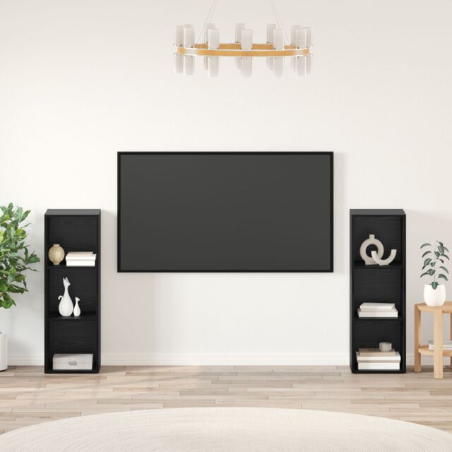 Berkfield Home with Shelf with Storage 2 pcs Black oak 107 x 35 x 37 cm Engineered wood - image 1