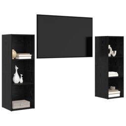 Berkfield Home with Shelf with Storage 2 pcs Black oak 107 x 35 x 37 cm Engineered wood - thumbnail 3