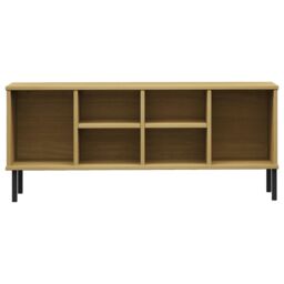 Berkfield Home Shoe Rack with Metal Legs Brown 106x35x45 cm Solid Wood OSLO - Size: 106 x 35 x 45 cm - thumbnail 4