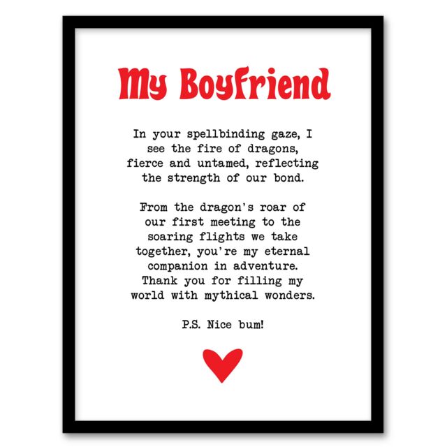 Artery8 Love Poem Role Play Game Nerd Boyfriend Romantic Framed Art Print in White - Size: A4 - image 1