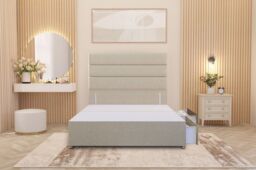 Somnior Chambery Divan Bed Frame 2 Drawers with Floor Standing Headboard Linen in Beige - Size: King - thumbnail 4