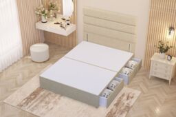 Somnior Chambery Divan Bed Frame 2 Drawers with Floor Standing Headboard Linen in Beige - Size: King - thumbnail 3