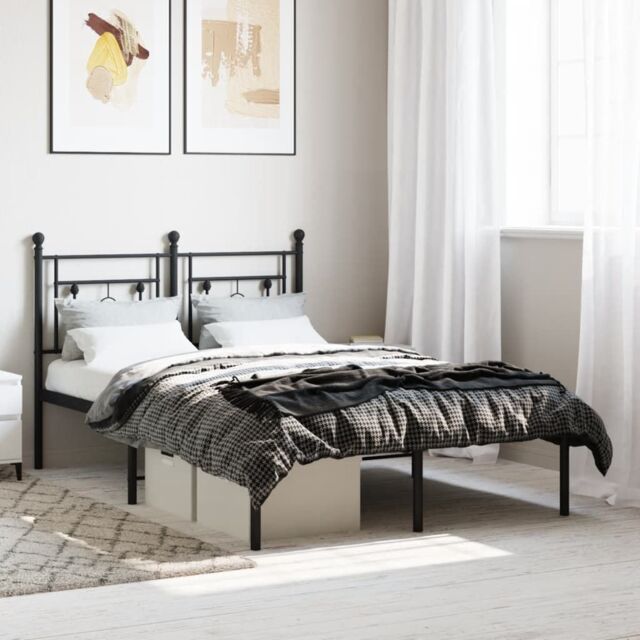 Berkfield Home Metal Bed Frame without Mattress with Headboard Black 120x200cm - Size: Small Double - image 1