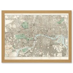 Artery8 Map Philip 1881 London City England New Plan Chart Artwork Framed Wall Art Print A4 in Light Oak - thumbnail 1