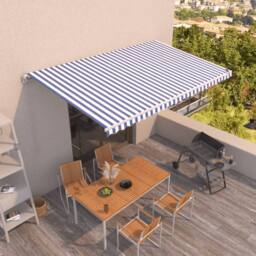 Berkfield Home Manual Retractable Awning 500x350 cm Blue & White - thumbnail 1