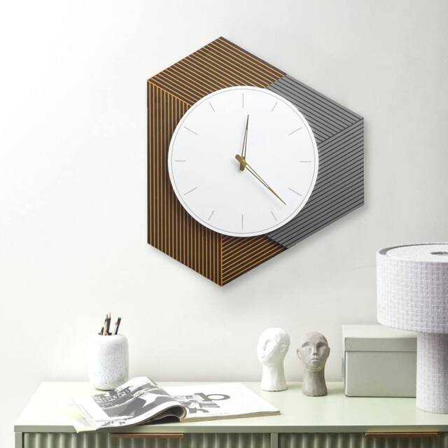 Wyld and Coco Wall Clock White Grey Orange 52 x 60 cm No Numbers - image 1