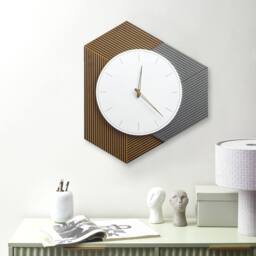 Wyld and Coco Wall Clock White Grey Orange 52 x 60 cm No Numbers - thumbnail 1