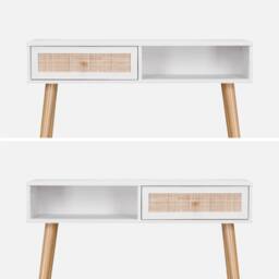 sweeek 100cm wood & cane decor console table in Off-White - thumbnail 4