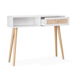 sweeek 100cm wood & cane decor console table in Off-White - thumbnail 5