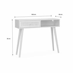 sweeek 100cm wood & cane decor console table in Off-White - thumbnail 7