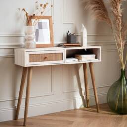 sweeek 100cm wood & cane decor console table in Off-White - thumbnail 1
