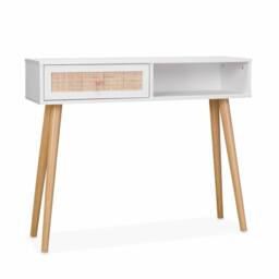 sweeek 100cm wood & cane decor console table in Off-White - thumbnail 2
