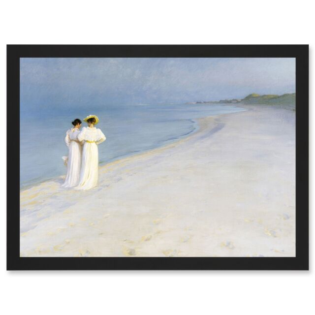 Artery8 PS Kroyer Summer Evening Walking Skagens Beach Painting Artwork Framed Wall Art Print A4 in Black - image 1