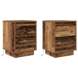 Berkfield Home Bedside Cabinets with LED Lights¬†2 pcs Old Wood 38x34x50 cm - Size: 38 x 34 x 50 cm - thumbnail 3
