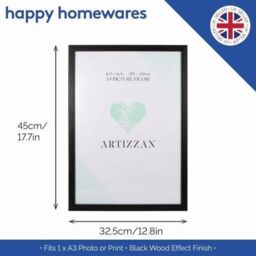 Happy Homewares Modern & Stylish Black Veneer Wood Effect A3 Plastic Frame for Wall Hanging - thumbnail 6