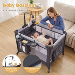 CASART Baby Travel Bassinet Infant Bedside Sleeper With Changing Table in Black - thumbnail 7