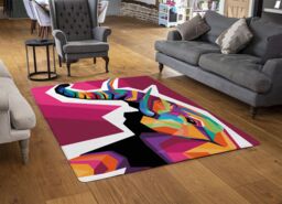 Benjamin Tate Design Colorful Illustration Of Elephant Head In Wpap Style Designer Rug in Natural - Size: Large - thumbnail 2