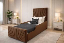 PARADISE BEDS LTD Single Upholstered Kids Bed Frame With Headboard in Dark Brown