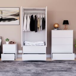 Home Discount Vida Designs Denver Bedroom Set (2 Dr Bedside, 4 Dr Chest, Wardrobe) in White - thumbnail 7