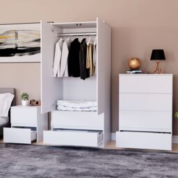 Home Discount Vida Designs Denver Bedroom Set (2 Dr Bedside, 4 Dr Chest, Wardrobe) in White - thumbnail 5
