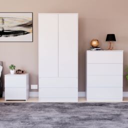 Home Discount Vida Designs Denver Bedroom Set (2 Dr Bedside, 4 Dr Chest, Wardrobe) in White - thumbnail 6