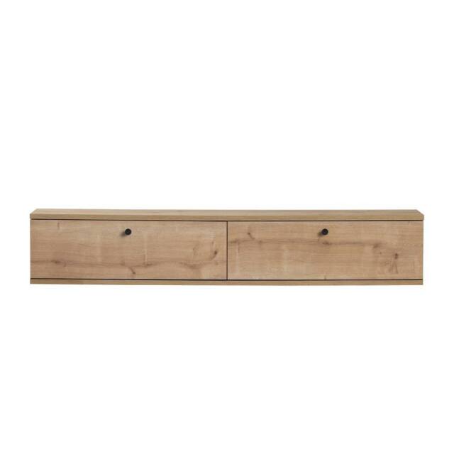 CALICOSY Wall-Mounted TV Unit With 2 Drop-Down Doors, 140 Cm Wide - ROY in Light Oak - image 1