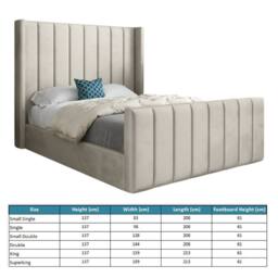 KDMD Strumpshaw Winged Upholstered Beige Soft Velvet Designer Bed Frame in Cream - Size: Single - thumbnail 7