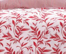 Homes-Linen Ellie Leaf Reversible Floral Duvet Cover Set Easy Care in Red - Size: Super King - thumbnail 2