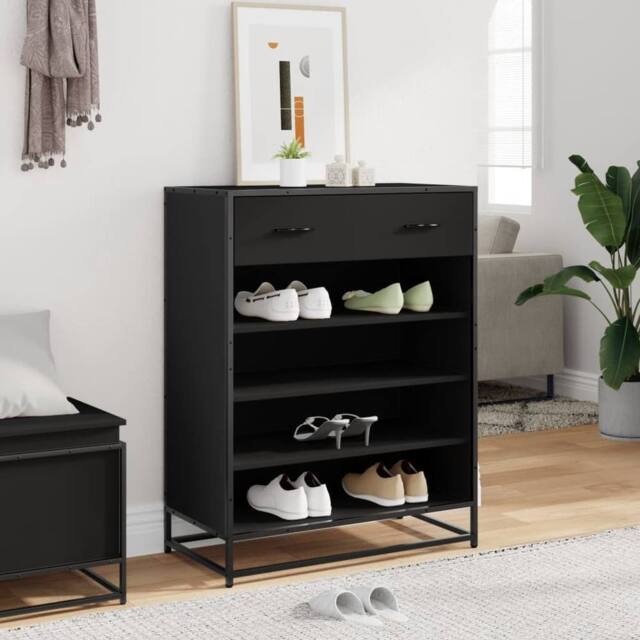 Berkfield Home Shoe Cabinet Black 75x38x97.5 cm Engineered Wood & Metal - image 1