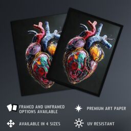Artery8 Colourful Anatomical Human Heart Bold Modern Framed Art Print - Size: A4 - thumbnail 2