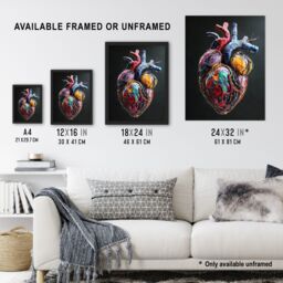 Artery8 Colourful Anatomical Human Heart Bold Modern Framed Art Print - Size: A4 - thumbnail 3