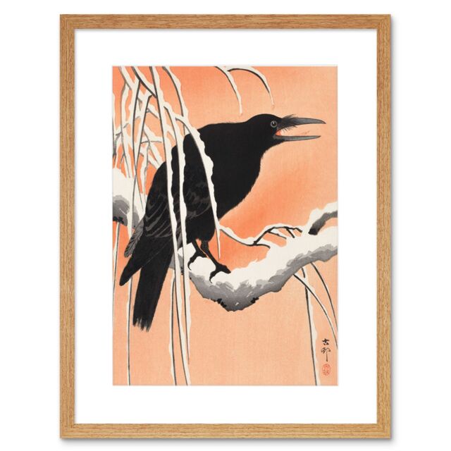 "Artery8 Wall Art Print Crow Snowy Branch Ohara Koson Art Framed 9x7 inch in Beige - Size: W7"" x H9""" - image 1