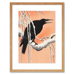 "Artery8 Wall Art Print Crow Snowy Branch Ohara Koson Art Framed 9x7 inch in Beige - Size: W7"" x H9""" - thumbnail 1