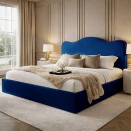 Desire Deco Designer Plush Velvet Angelito Upholstered Bed Frame in Blue - Size: Super King