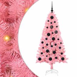 Berkfield Home Lush Christmas Tree with 150 LEDs with Stand Pink 150 cm PVC - thumbnail 3