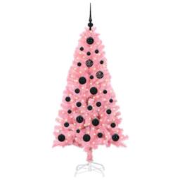 Berkfield Home Lush Christmas Tree with 150 LEDs with Stand Pink 150 cm PVC - thumbnail 1