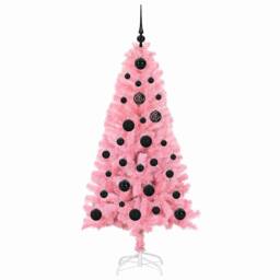 Berkfield Home Lush Christmas Tree with 150 LEDs with Stand Pink 150 cm PVC - thumbnail 4