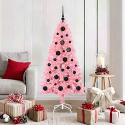Berkfield Home Lush Christmas Tree with 150 LEDs with Stand Pink 150 cm PVC - thumbnail 2