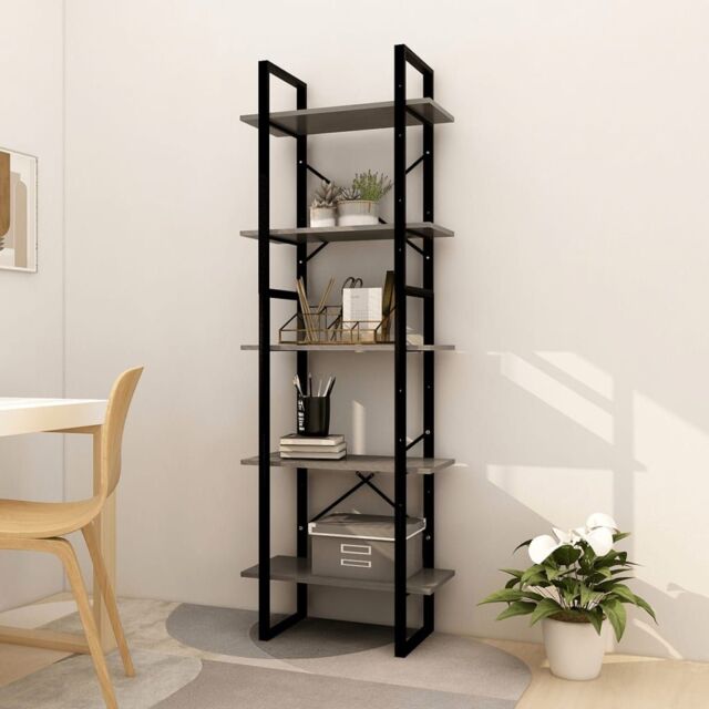 Berkfield Home 5-Tier Book Cabinet Grey 60x30x175 cm Pinewood - Size: 60 x 30 x 175 cm - image 1