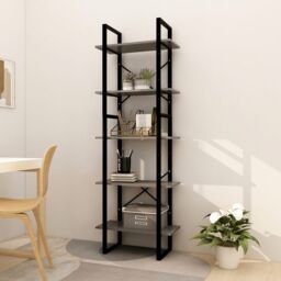 Berkfield Home 5-Tier Book Cabinet Grey 60x30x175 cm Pinewood - Size: 60 x 30 x 175 cm - thumbnail 1
