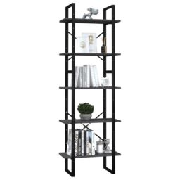 Berkfield Home 5-Tier Book Cabinet Grey 60x30x175 cm Pinewood - Size: 60 x 30 x 175 cm - thumbnail 3