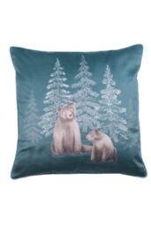 Dreams & Drapes 'Bear Walks' Luxe Velvet Filled Cushion in Teal - Size: 43 cm x 43 cm
