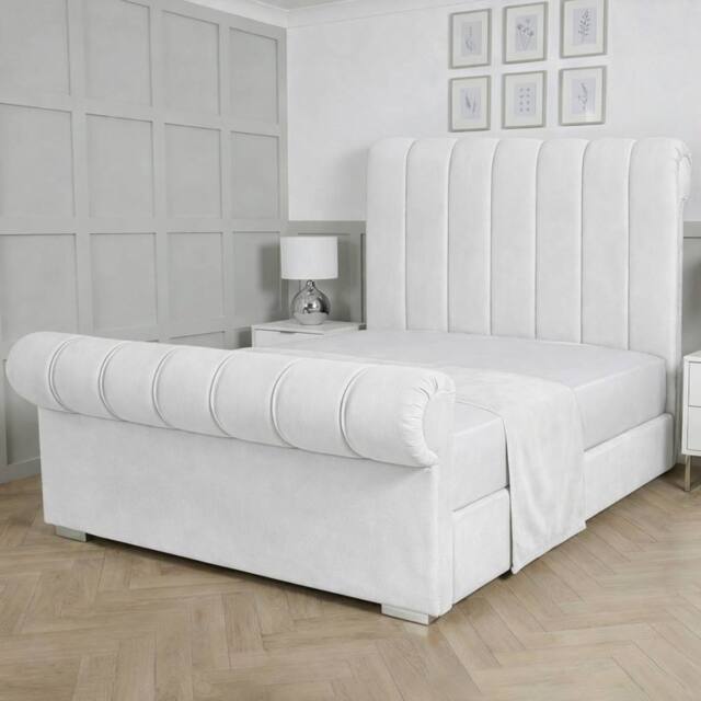 Living Comfort Bedz Orion Plush Velvet Upholstered Bed Slatted Base with 48Inch Headboard in White - Size: Single - image 1