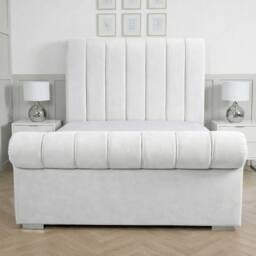 Living Comfort Bedz Orion Plush Velvet Upholstered Bed Slatted Base with 48Inch Headboard in White - Size: Single - thumbnail 2