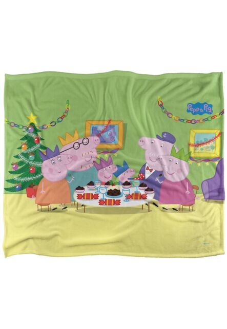 Hasbro Peppa Pig Christmas Dinner Silky Touch Blanket 152x127cm in White - Size: 152x127 cm - image 1