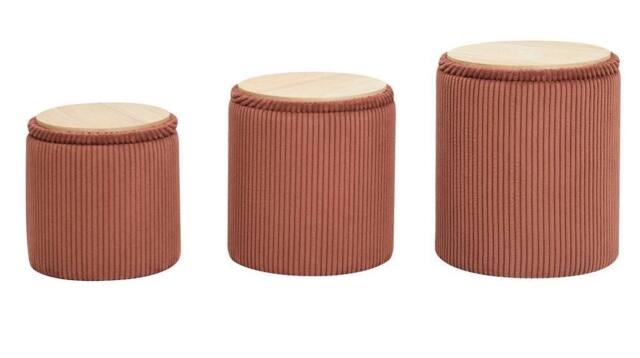 Nordlys Set of 3 Poufs with Wooden Storage & Boucle Fabric in Red - image 1