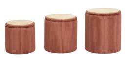 Nordlys Set of 3 Poufs with Wooden Storage & Boucle Fabric in Red