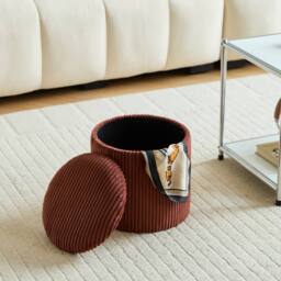 Nordlys Set of 3 Poufs with Wooden Storage & Boucle Fabric in Red - thumbnail 4