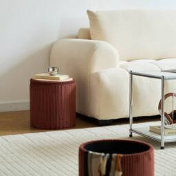 Nordlys Set of 3 Poufs with Wooden Storage & Boucle Fabric in Red - thumbnail 3