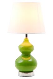Orsina Light Green Glass Table Lamp With Chrome Base, Chrome Trim Round Table Lamp, Contemporary Glass Lighting - thumbnail 2